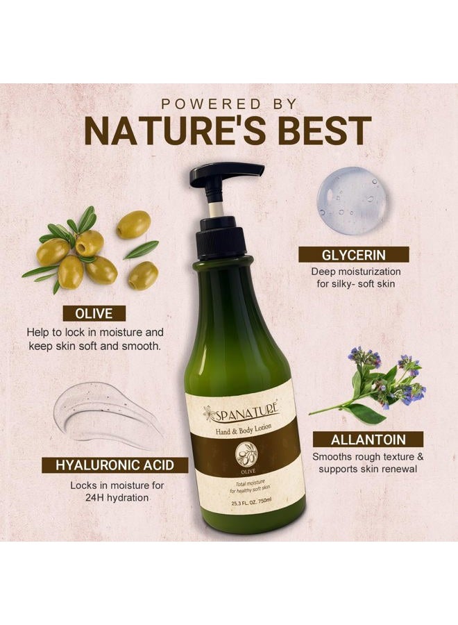 spanature Olive Hand & Body Lotion - Daily Moisturizing Body Lotion for Moisturizing, Restoring and Nourishing the Skin- 750ml/25oz with Pump, Made in Korea - Image 2