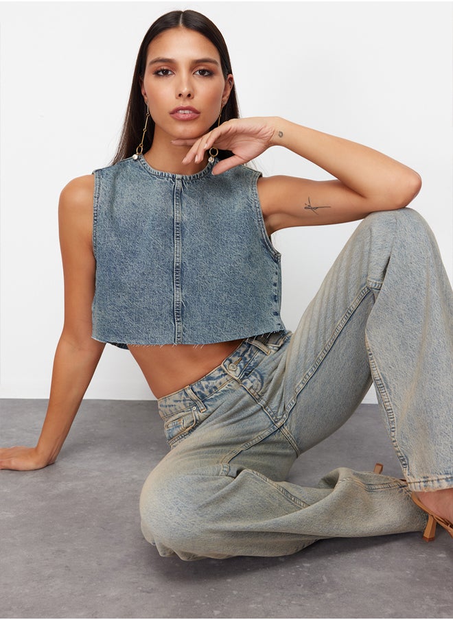 trendyol Blue Backless Denim Bustier TWOSS24BS00016  - Image 2