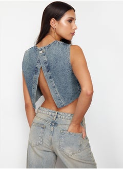 trendyol Blue Backless Denim Bustier TWOSS24BS00016  - Image 1