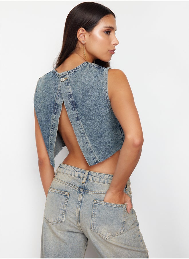 trendyol Blue Backless Denim Bustier TWOSS24BS00016  - Image 1