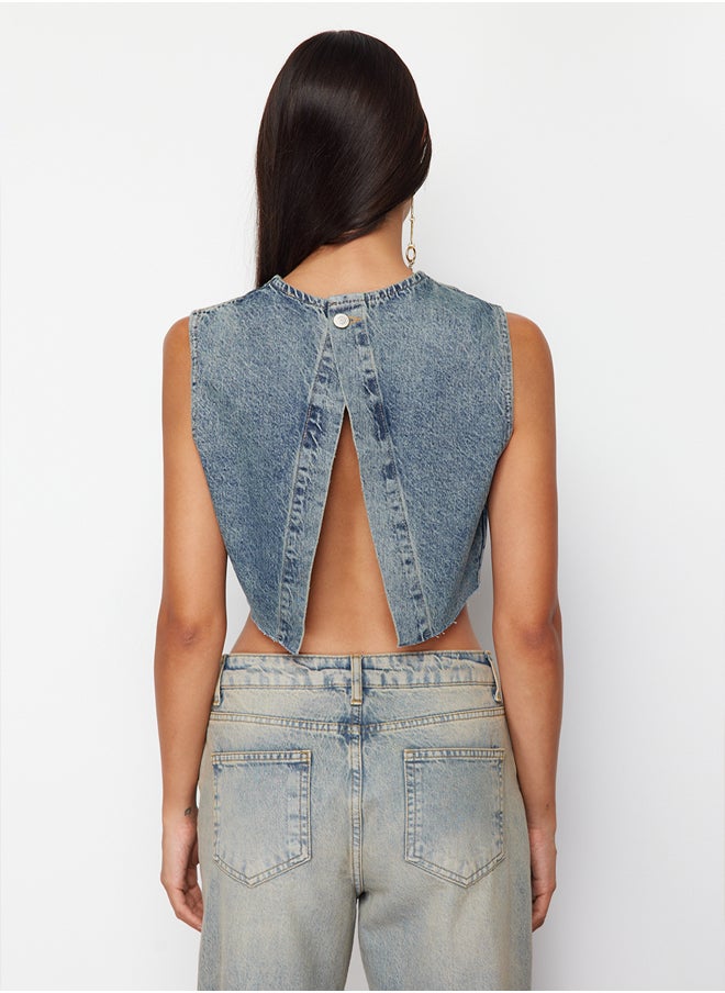 trendyol - Blue Backless Denim Bustier TWOSS24BS00016 - Image 1