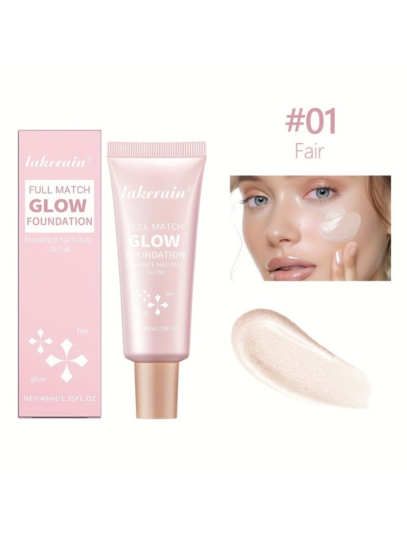 lakerain - Full Match Glow Foundation Enhance Natural Glow Liquid Foundation Highlighter Makeup for Face and Body Moisturize High Coverage Long Lasting Highlighter Foundation Cream 40ml Fair 01 - Image 1