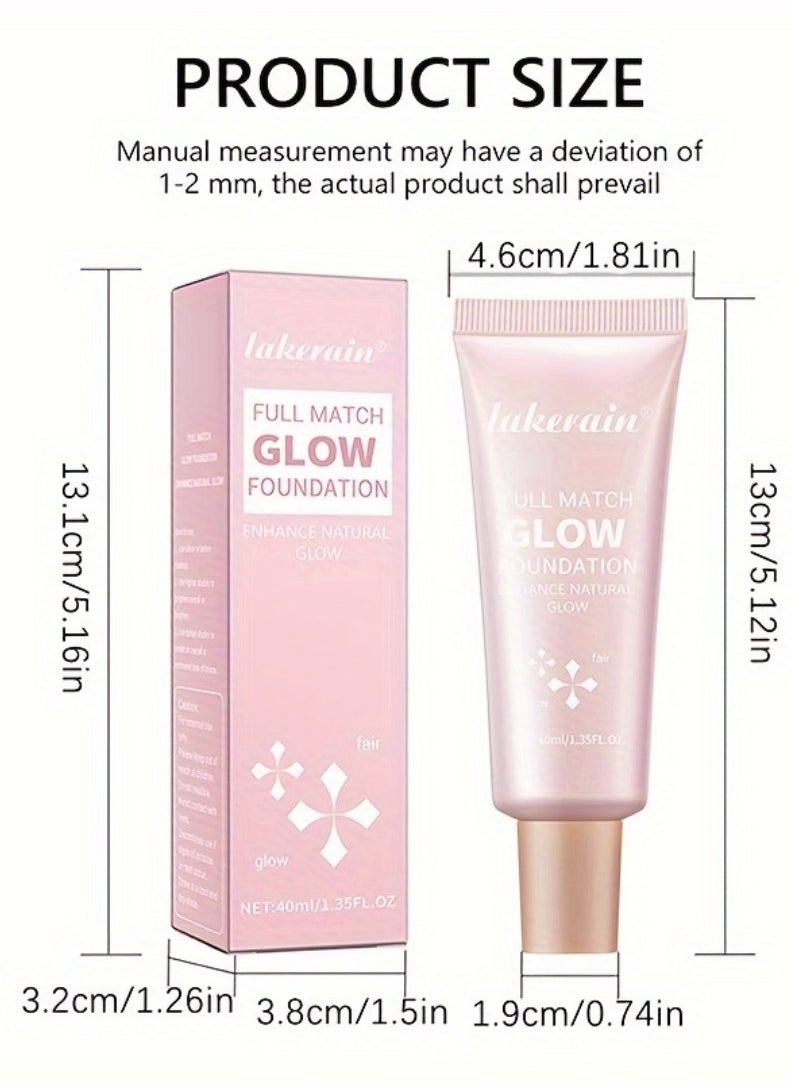lakerain - Full Match Glow Foundation Enhance Natural Glow Liquid Foundation Highlighter Makeup for Face and Body Moisturize High Coverage Long Lasting Highlighter Foundation Cream 40ml Fair 01 - Image 1
