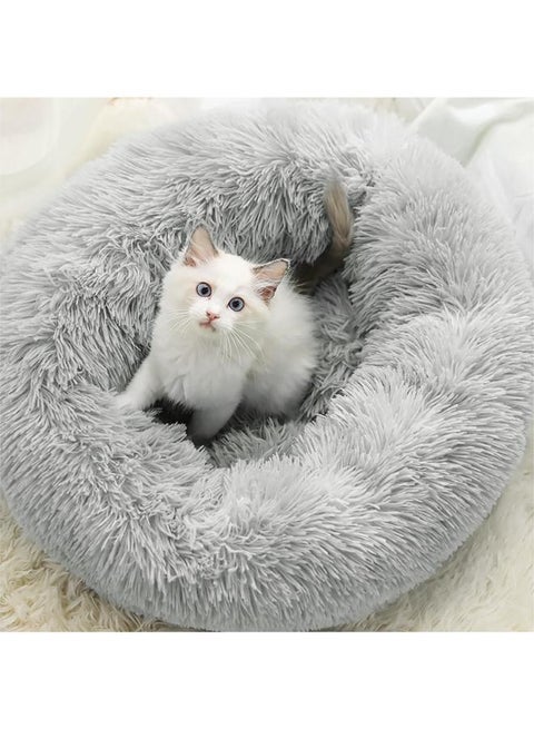 سرير كلاب مخملي تقويمي مع فراء ناعم وقاعدة بلاستيكية - عش مريح وقابل للغسل للحيوانات الأليفة