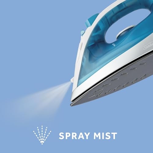 Sunbeam Compact Steam Iron, 1200 Watts, Non-Stick Soleplate, Powerful Shot of Steam, Horizontal or Vertical, Spray Mist, Precision Tip, White/Blue - Image 4