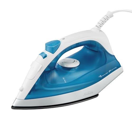 Sunbeam Compact Steam Iron, 1200 Watts, Non-Stick Soleplate, Powerful Shot of Steam, Horizontal or Vertical, Spray Mist, Precision Tip, White/Blue - Image 1
