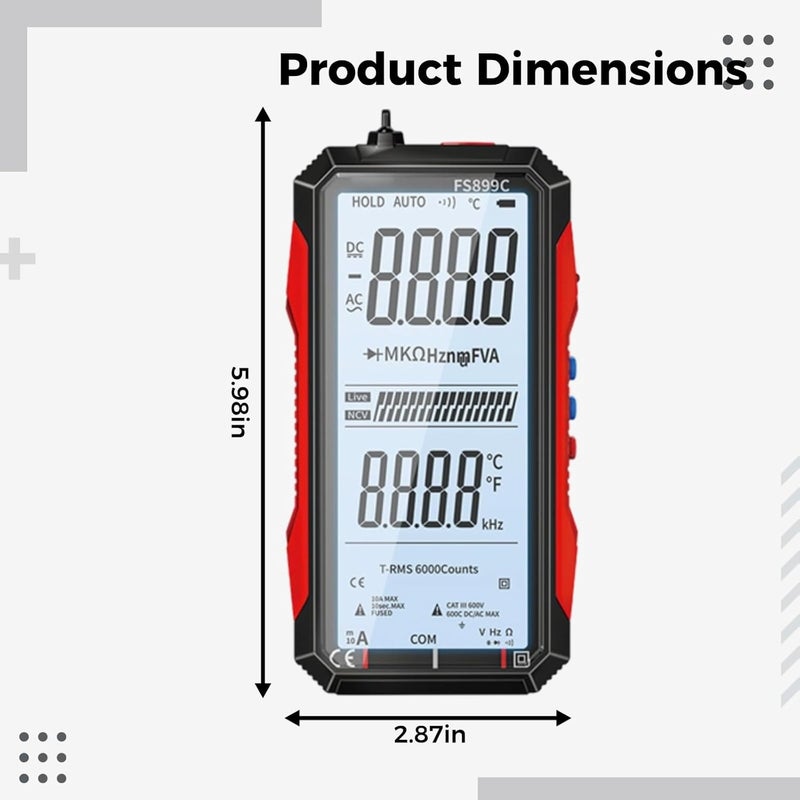 Rechargeable Digital Multimeter with Large Color Display, Ac Dc Voltage, Resistance, Capacitance, Diode, Temperature, Frequency, and Ncv - Image 3