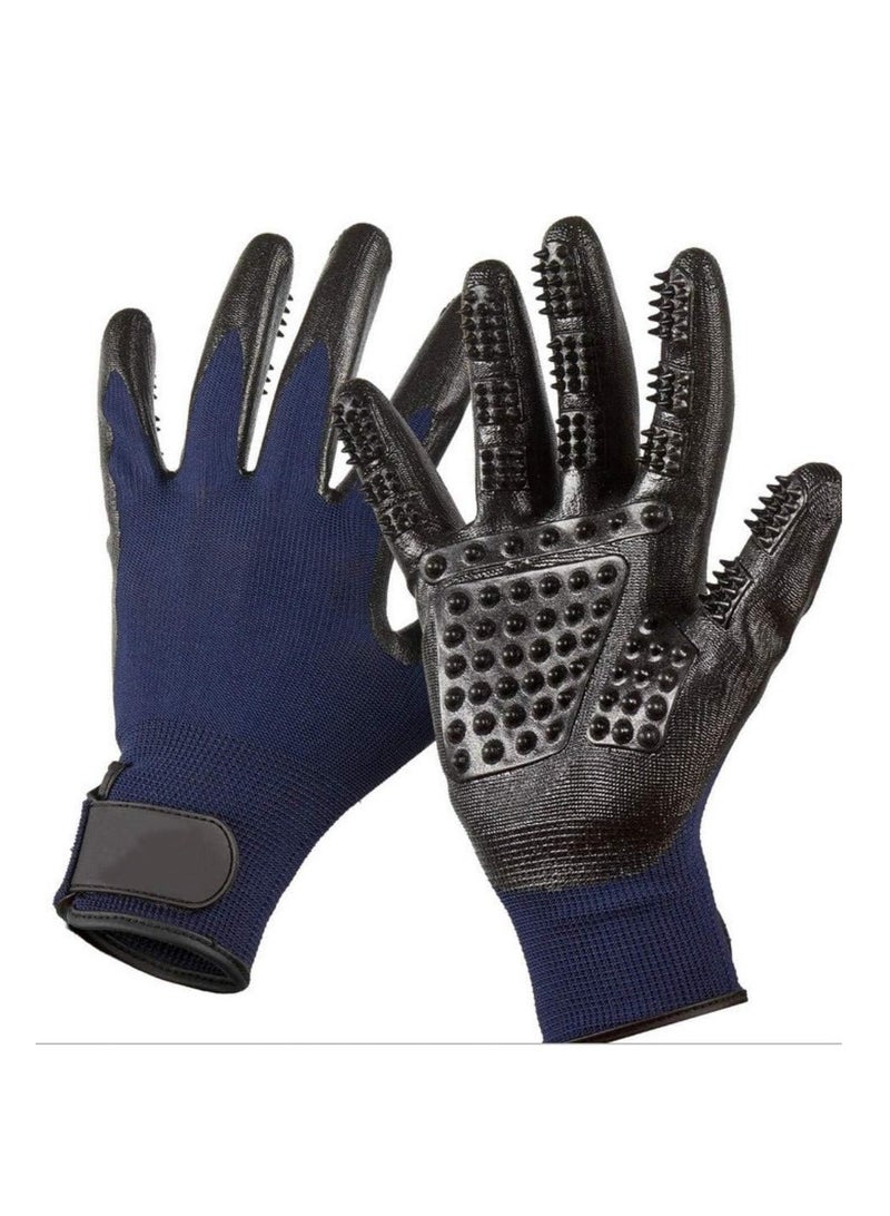 BestBuy Pet Grooming Gloves Improved Five Finger Design Rubber Glove Gentle De Shedding Brushes for Cats Dogs and Horses Blue - Image 1