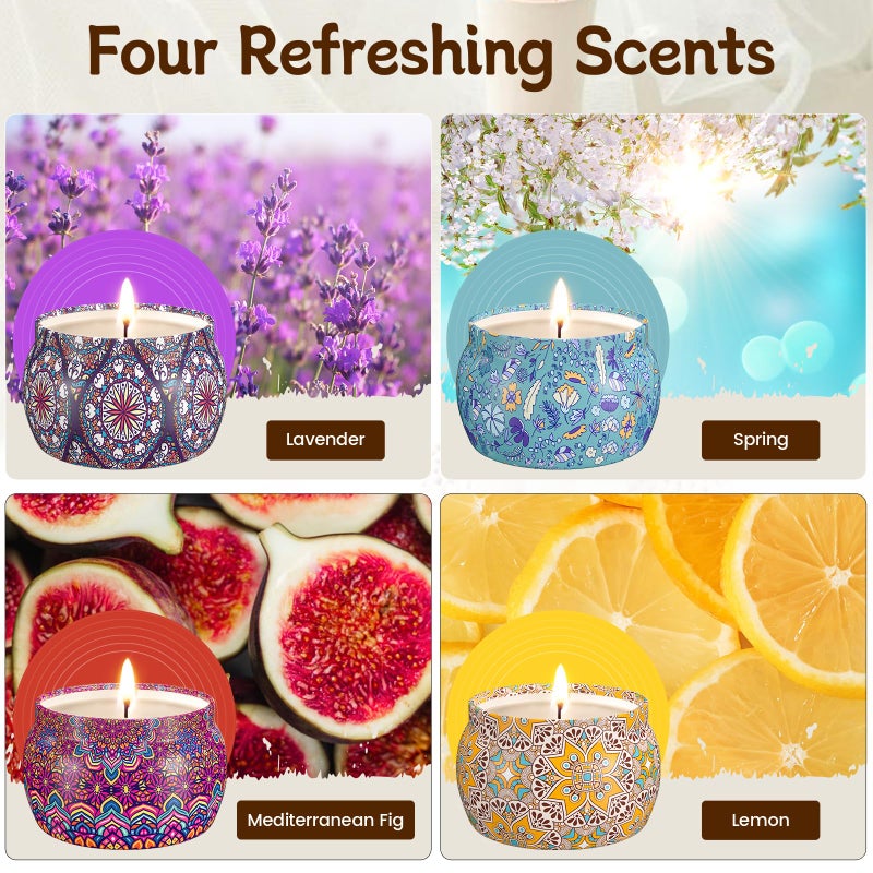TranquilBliss Scented Candle Set, 4 Pack Soy Wax Candles, 120H Burn Time, Ideal Gifts for Women, Birthday Presents - Image 2