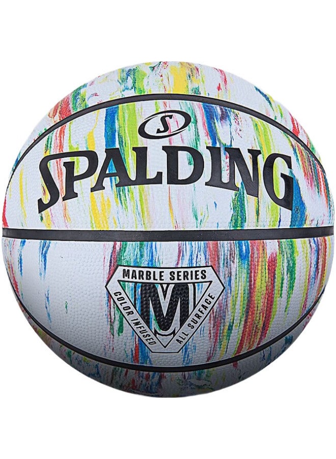 SPALDING Marble Print Basketball, Outdoor Wear-Resistant, Size 7 Rubber Basketball, 84-397Y, Colorful - Image 1