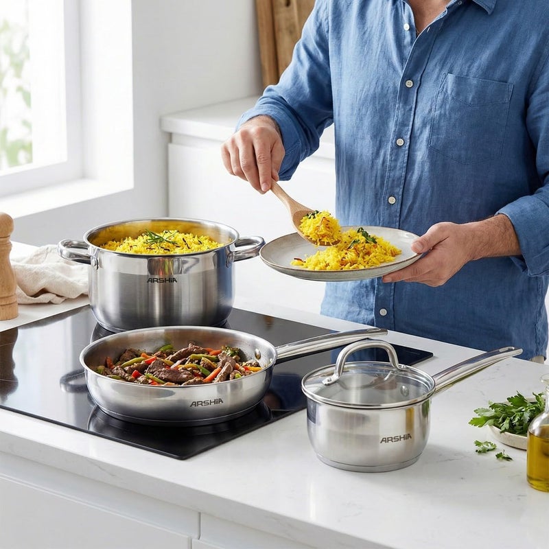 Arshia Stainless Steel Cookware Set with Glass Lids - 9-Piece Set - Image 5