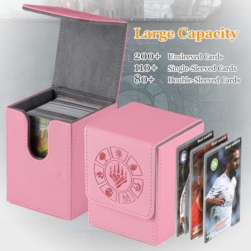 Arkeiliy Card Deck Box, 110+ Storage MTG Deck Box with 50 Pcs Card Sleeve, Collectible Trading Card Cases for Magic Commander and More (Pink) - Image 2