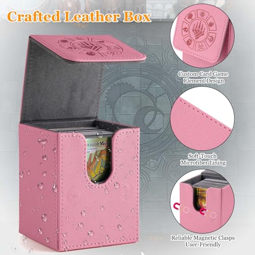 Arkeiliy Card Deck Box, 110+ Storage MTG Deck Box with 50 Pcs Card Sleeve, Collectible Trading Card Cases for Magic Commander and More (Pink) - Image 3