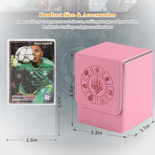 Arkeiliy Card Deck Box, 110+ Storage MTG Deck Box with 50 Pcs Card Sleeve, Collectible Trading Card Cases for Magic Commander and More (Pink) - Image 5
