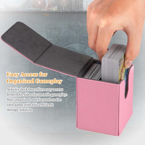 Arkeiliy Card Deck Box, 110+ Storage MTG Deck Box with 50 Pcs Card Sleeve, Collectible Trading Card Cases for Magic Commander and More (Pink) - Image 4