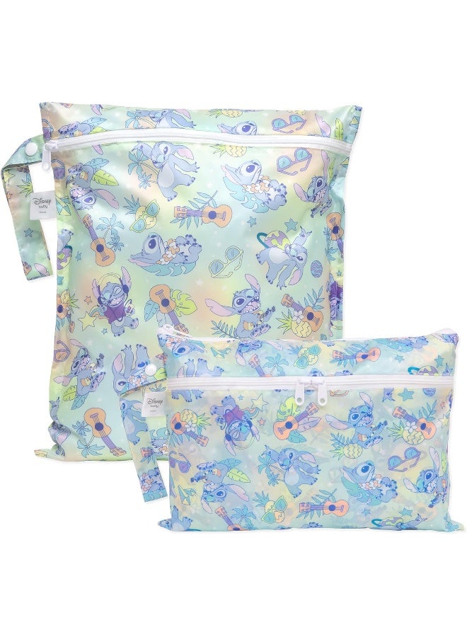 Bumkins - Waterproof Wet Bag & Wet/Dry Clutch Bags - For Beach, Baby, Travel, Swim Suit, Cloth Diapers, Pump Parts, Pool, Gym, Toiletries - Reusable & Easy to Clean - Aloha Stitch - 2 Pack - Image 1