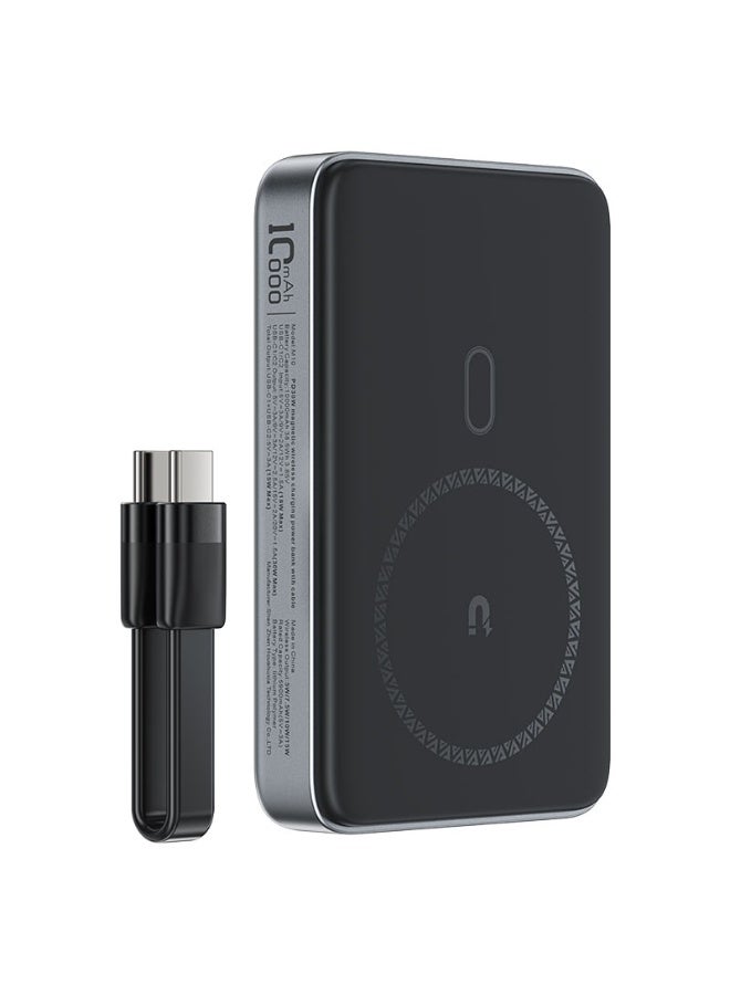 ACEFAST 10000mAh Magnetic Fast Wireless Charge Power Bank, Fast Charging PD30W, With USB-C to USB-C 12cm Cable, 2USB-C PORTS, LED indicator - Black - Image 5