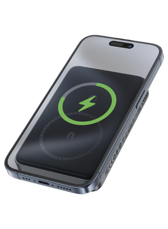ACEFAST 10000mAh Magnetic Fast Wireless Charge Power Bank, Fast Charging PD30W, With USB-C to USB-C 12cm Cable, 2USB-C PORTS, LED indicator - Black - Image 4