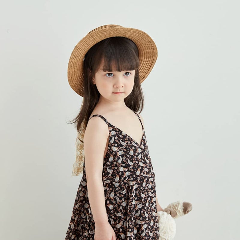 XYX Little Girl Kids Breathable Summer Straw Hat Foldable UV Protection Bowknot Wide Brim Floppy Beach Sun Visor Hats (Hat-Brown) - Image 2