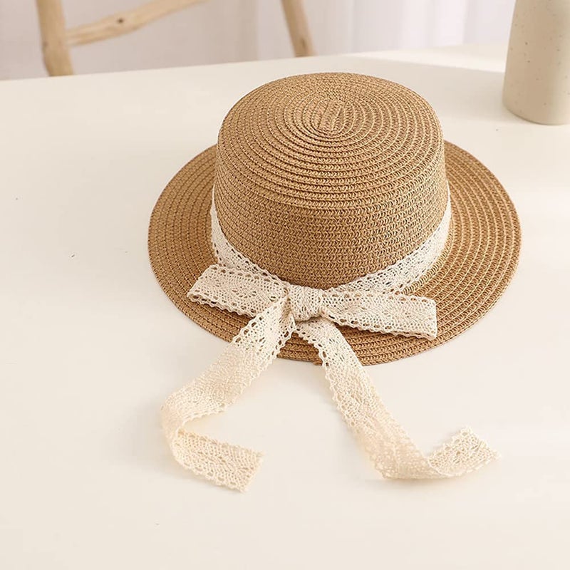 XYX Little Girl Kids Breathable Summer Straw Hat Foldable UV Protection Bowknot Wide Brim Floppy Beach Sun Visor Hats (Hat-Brown) - Image 4