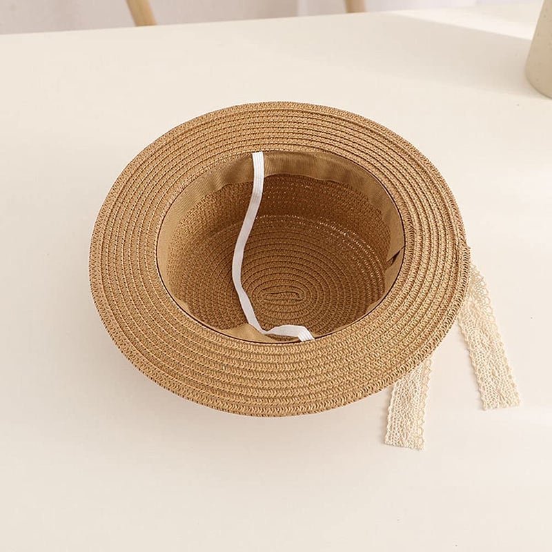 XYX Little Girl Kids Breathable Summer Straw Hat Foldable UV Protection Bowknot Wide Brim Floppy Beach Sun Visor Hats (Hat-Brown) - Image 5