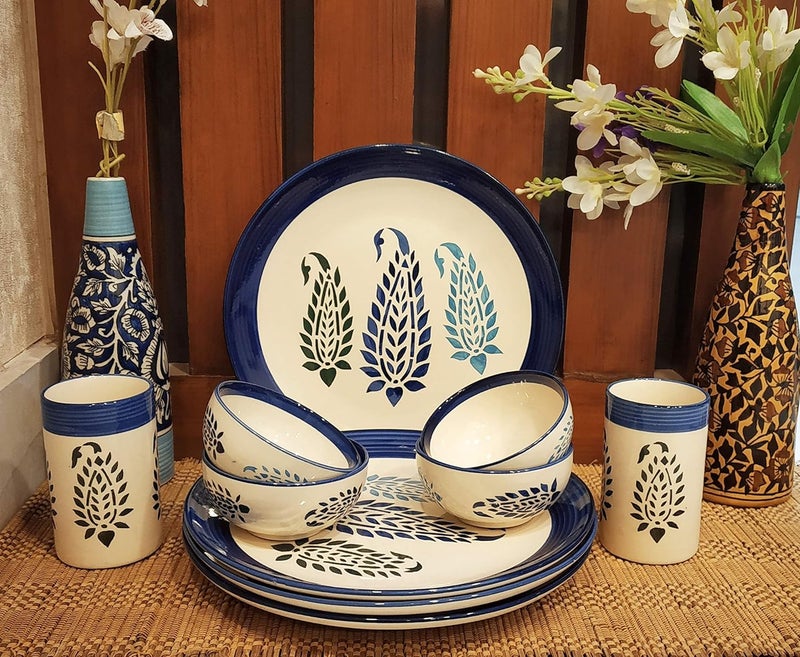 Caffeine Premium Stoneware Ceramic Handmade Blue Boota Combo Dinner Set (10 pcs.) - Image 1