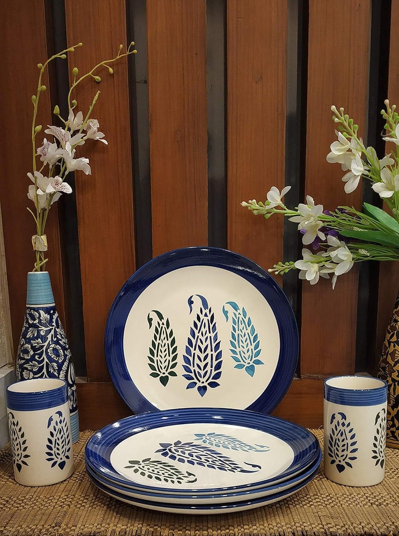 Caffeine Premium Stoneware Ceramic Handmade Blue Boota Combo Dinner Set (10 pcs.) - Image 4