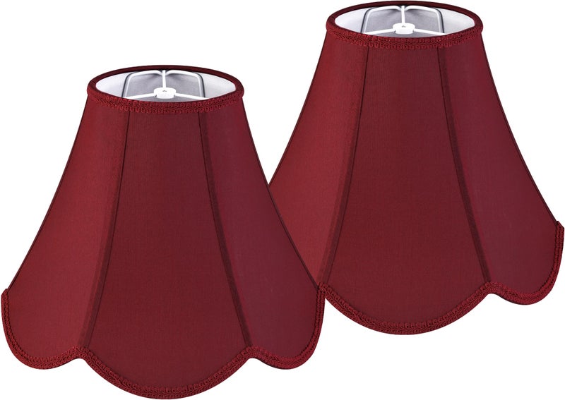 GO&SO Set of 2 Burgundy Bell Lamp Shades Scalloped Lamp Shade Petal Edge Braid 6"Top x 13"Bottom x 10.6"High (Spider) Silk Fabric Lampshades for Floor Lamp,Handmade DIY Table Lamp Shade Replacement - Image 1