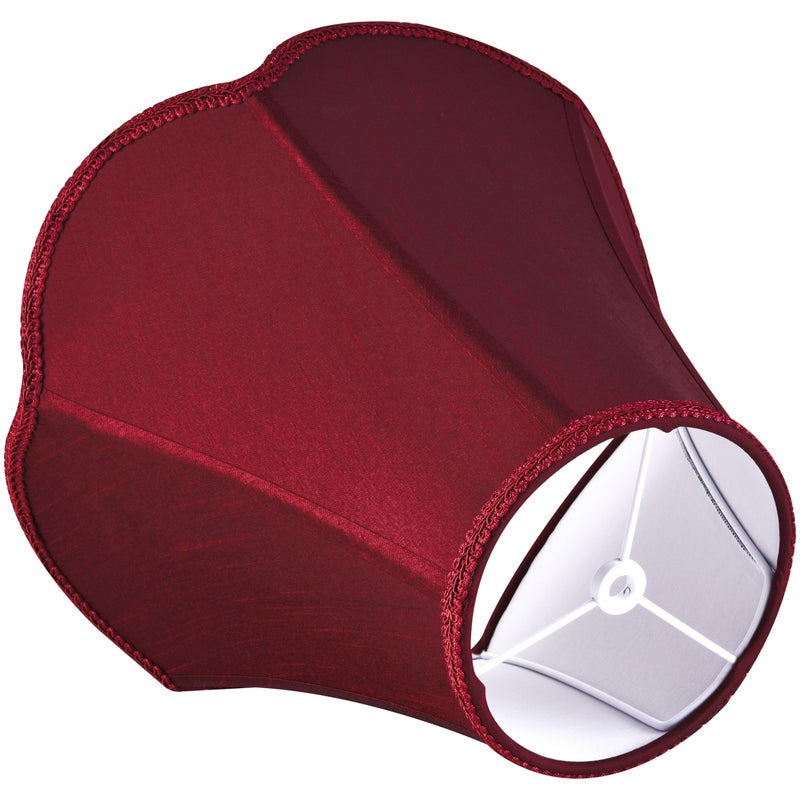 GO&SO Set of 2 Burgundy Bell Lamp Shades Scalloped Lamp Shade Petal Edge Braid 6"Top x 13"Bottom x 10.6"High (Spider) Silk Fabric Lampshades for Floor Lamp,Handmade DIY Table Lamp Shade Replacement - Image 5
