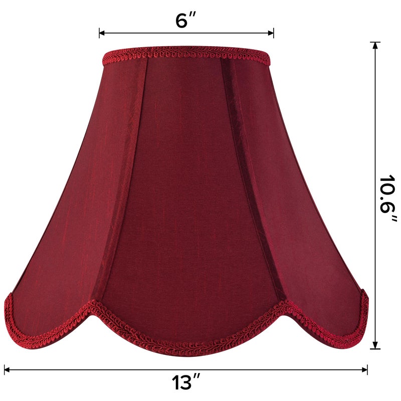 GO&SO Set of 2 Burgundy Bell Lamp Shades Scalloped Lamp Shade Petal Edge Braid 6"Top x 13"Bottom x 10.6"High (Spider) Silk Fabric Lampshades for Floor Lamp,Handmade DIY Table Lamp Shade Replacement - Image 2