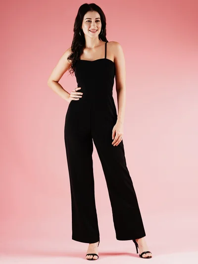 globus Women Black Shoulder Straps Sleeveless Basic Jumpsuit