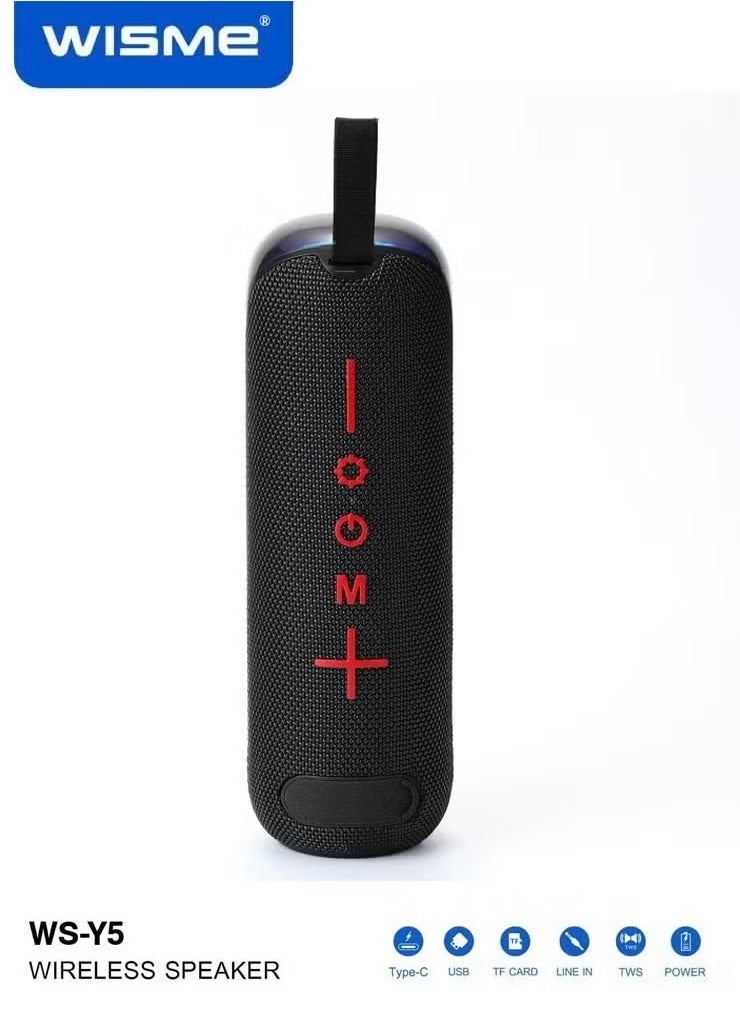 WISME WS-Y5 Wireless Portable Bluetooth Speaker with RGB Colorful Lighting, Multiple Input Options, and Button Control Black - Image 4