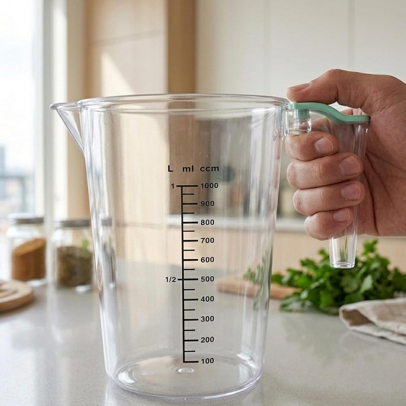 Cuisine Art 1000ml Measuring Jug Cup 1 Liter - Shatterproof Polycarbonate Heat-Resistant 120°C with L ml ccm Scale for Kitchen Restaurant Lab School Baking Cooking - Stackable BPA Free - Image 2
