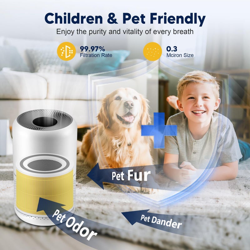 PETOX Core 300 Pet Care Replacement Filter for LEVOIT Core 300 Core 300-P Core 300S Core 300S-P Vortex Air Air Purifier, 3-in-1 High-Efficiency Activated Carbon, Core 300-RF-PA, 2 Pack, Yellow - Image 3
