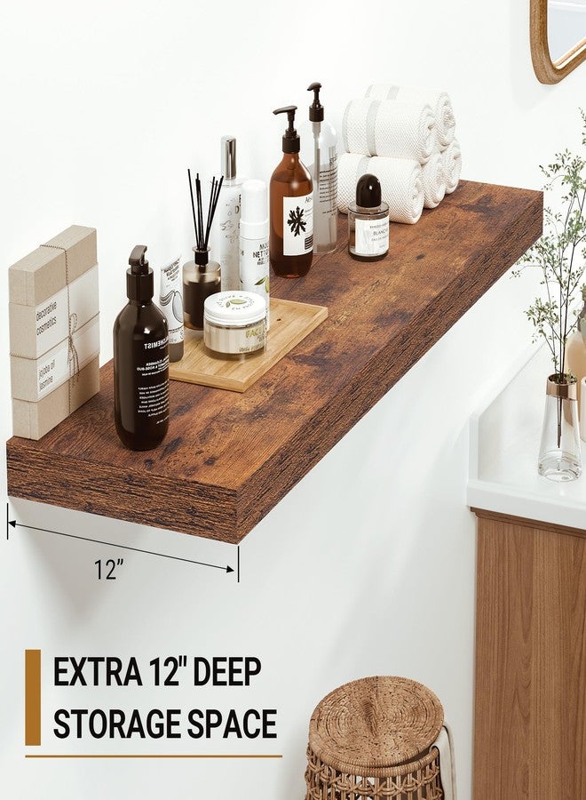 Vivelove 12x12 Floating Shelves for Wall, 12" Deep Shelves with Invisible Brackets, for Living Room Bedroom Bathroom, Farmhouse Rustic Shelves Home Decor, Set of 2, Rustic Brown - Image 3