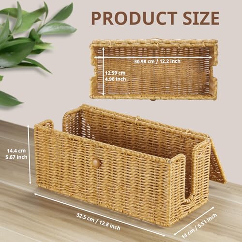 CMLKLZD Cable Management Box, Handwoven Synthetic Rattan Cable Organizer, 2 Side Open Slots Cords Hider Box, Under Desk Cord Organizer for USB Wire, TV PC Charger & Power Strip, Natural - Image 2
