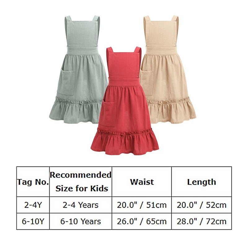 ODIZLI Womens Baking Apron Cute Dress for Women Frill Cross Back Cotton Linen Japanese Apron With Pockets Maid Pinafore Apron Housewife Garden Cooking Pottery Pinafore Apron Sage Green Adult 6-10 Years - Image 4