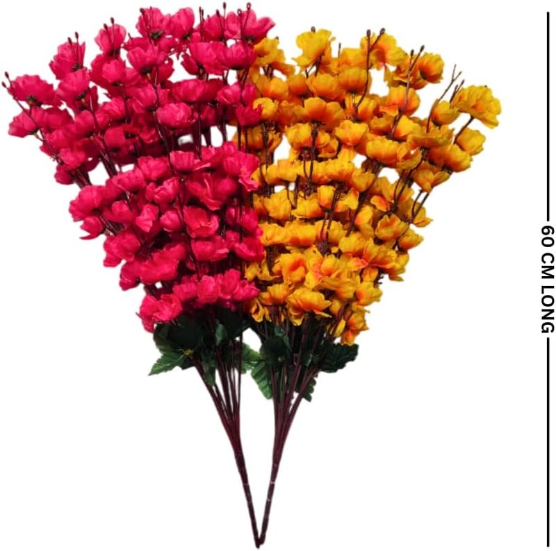 Sheux Artificial Plant Cherry Blossom Combo (Dark Pink & Yellow) Home Decor, Wedding & Events Decoration, Gifting Bouquet, Artificial Plant for Decoration(2 Pieces) - Image 2