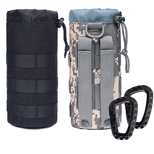 Novemkada Water Bottles Pouches 1000D Tactical Molle Drawstring 32OZ Hydration Carrier Bag BlackACU - Image 1