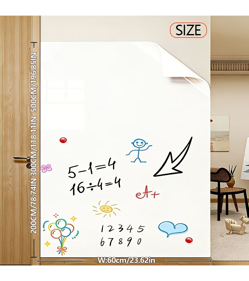 White Static Cling Whiteboard Wall Sticker 23.62x118 Inch Removable Erasable for Office Home Teaching - Image 2