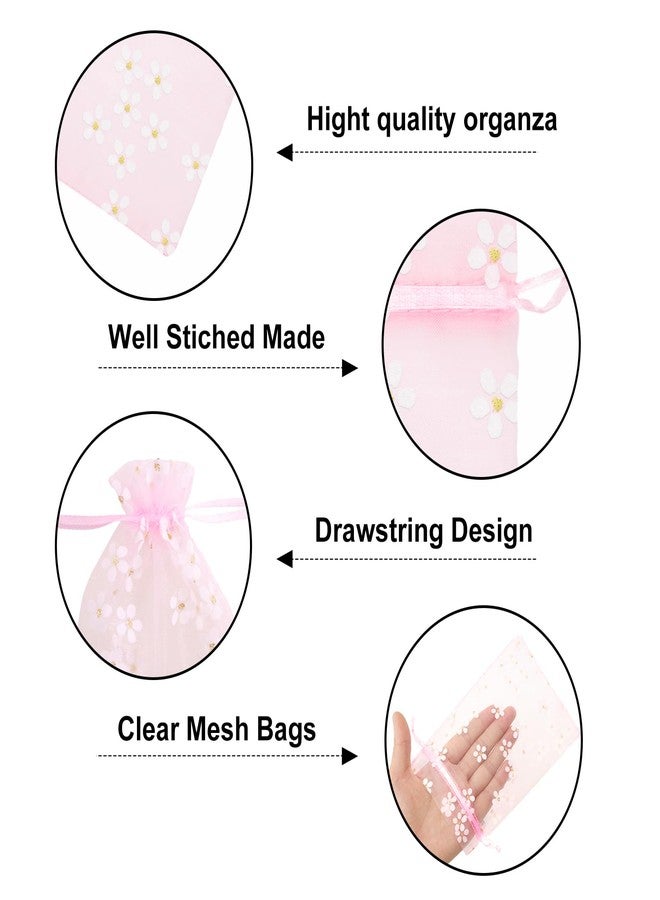 g2 بلس مجموعة G2PLUS من 30 كيسًا من الأورجانزا الوردية - أكياس مجوهرات شبكية شفافة مقاس 4×6 بوصة، أكياس أورجانزا برباط مزينة بزهرة الأقحوان لحفلات الزفاف، وحفلات استقبال المولود، وتوزيعات الحفلات، وعيد الميلاد - Image 3