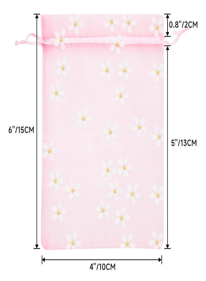 g2 بلس مجموعة G2PLUS من 30 كيسًا من الأورجانزا الوردية - أكياس مجوهرات شبكية شفافة مقاس 4×6 بوصة، أكياس أورجانزا برباط مزينة بزهرة الأقحوان لحفلات الزفاف، وحفلات استقبال المولود، وتوزيعات الحفلات، وعيد الميلاد - Image 2