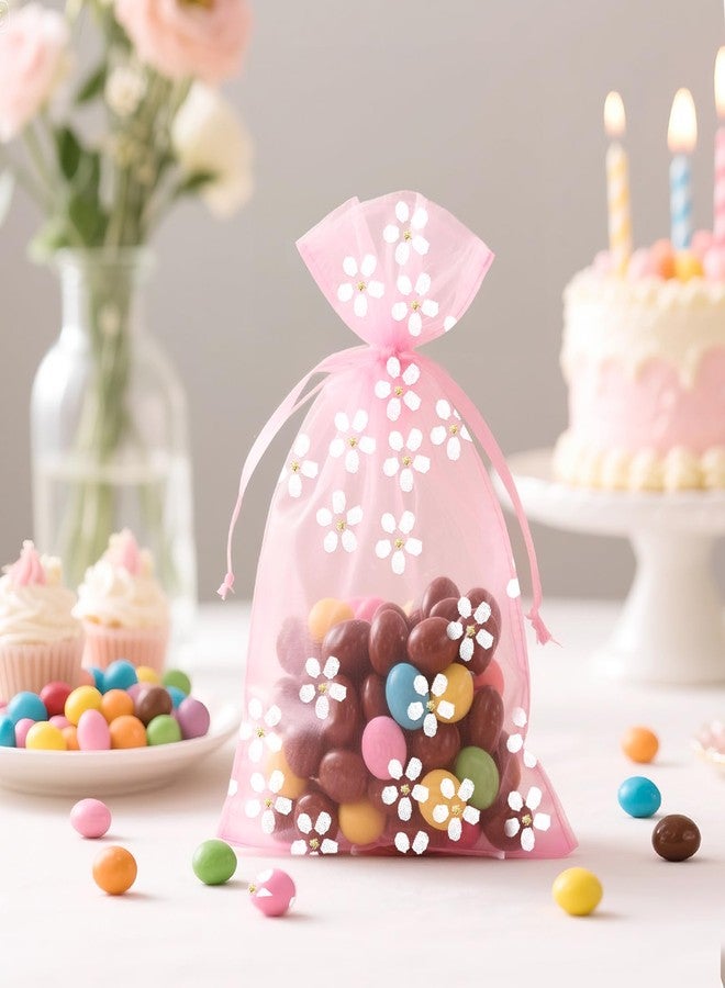 g2 بلس مجموعة G2PLUS من 30 كيسًا من الأورجانزا الوردية - أكياس مجوهرات شبكية شفافة مقاس 4×6 بوصة، أكياس أورجانزا برباط مزينة بزهرة الأقحوان لحفلات الزفاف، وحفلات استقبال المولود، وتوزيعات الحفلات، وعيد الميلاد - Image 5