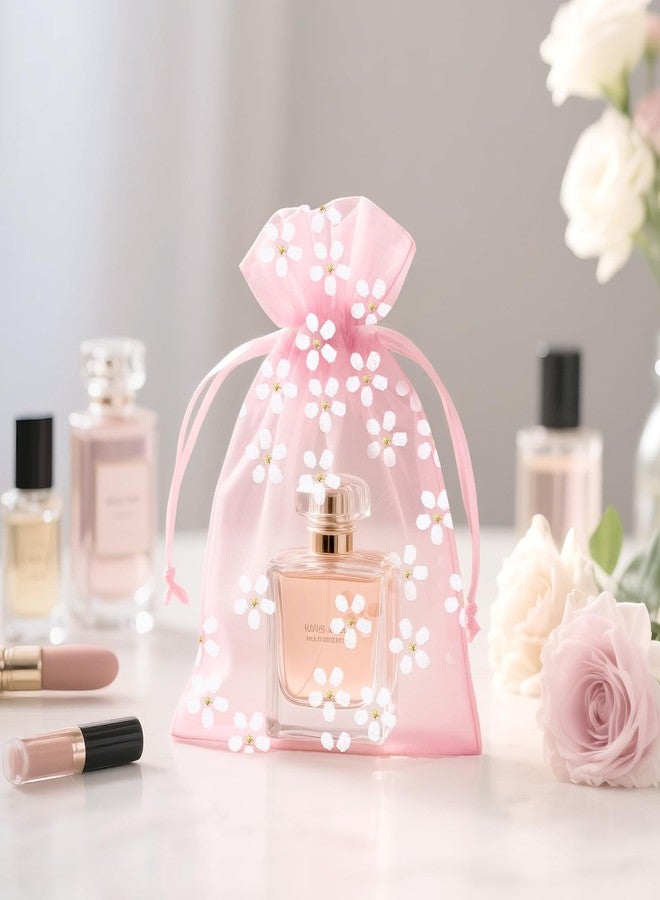 g2 بلس مجموعة G2PLUS من 30 كيسًا من الأورجانزا الوردية - أكياس مجوهرات شبكية شفافة مقاس 4×6 بوصة، أكياس أورجانزا برباط مزينة بزهرة الأقحوان لحفلات الزفاف، وحفلات استقبال المولود، وتوزيعات الحفلات، وعيد الميلاد - Image 4