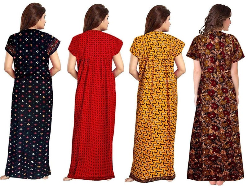 KBNBJ Nighty for Women Cotton Printed Maxi Gown Ankle Length Nighty Night Dress Gown for Women Maxi - Free Size (Pack of 4) (Multicolour) - Image 3
