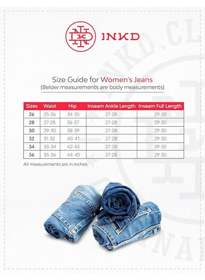 inkd Seaside Slate Women's Wide Leg Jeans - High-Rise | Stretchable | Enzyme Wash | Classic 5 Pocket Styling | Jeans for Women for Women | Best Price UAE