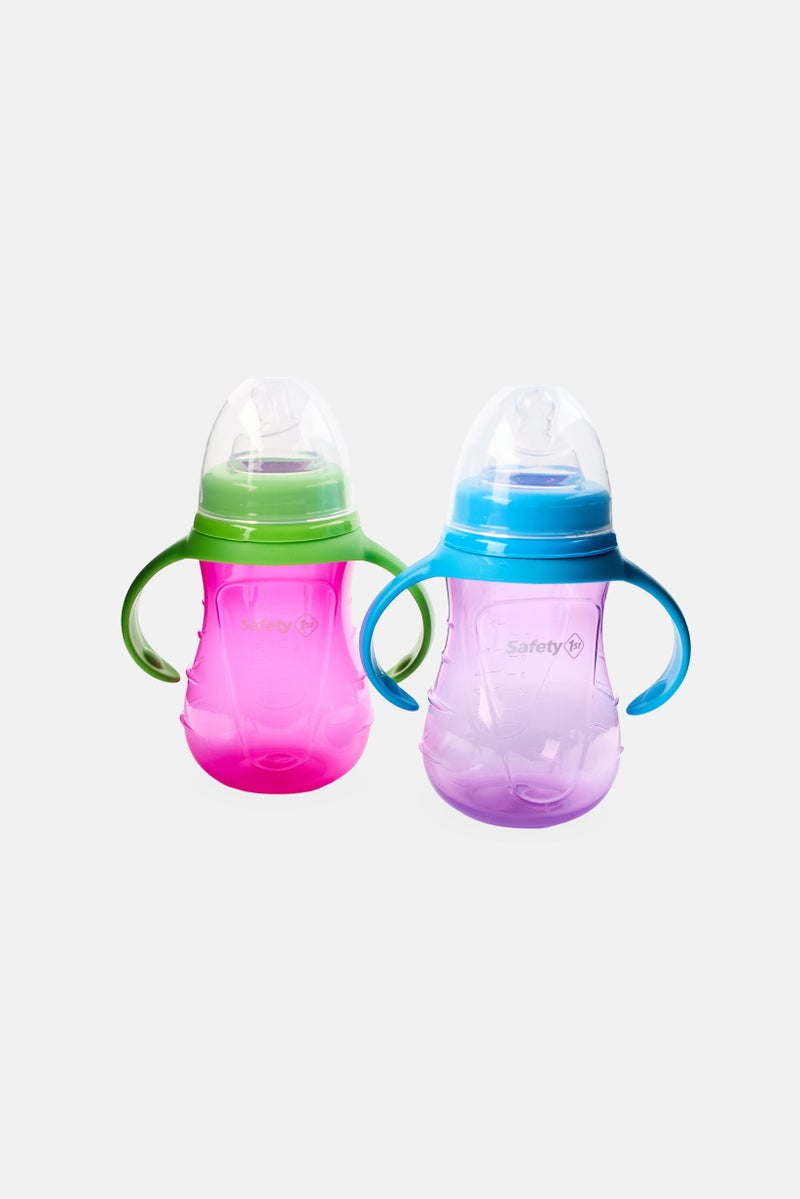 Safety 1st Toddlers 2 Pcs Wide Neck Feeding Bottle With Handle 266ml, Multicolor - Image 1