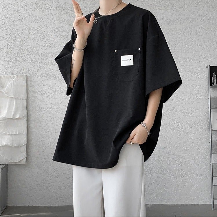 Ice Silk Drop Sense Short-Sleeved T-Shirt Men'S Summer Thin Teenagers High-End Sense Oversize Loose Half-Sleeved Half-Sleeved T-Shirt - Image 3