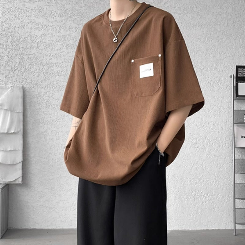 Ice Silk Drop Sense Short-Sleeved T-Shirt Men'S Summer Thin Teenagers High-End Sense Oversize Loose Half-Sleeved Half-Sleeved T-Shirt - Image 1
