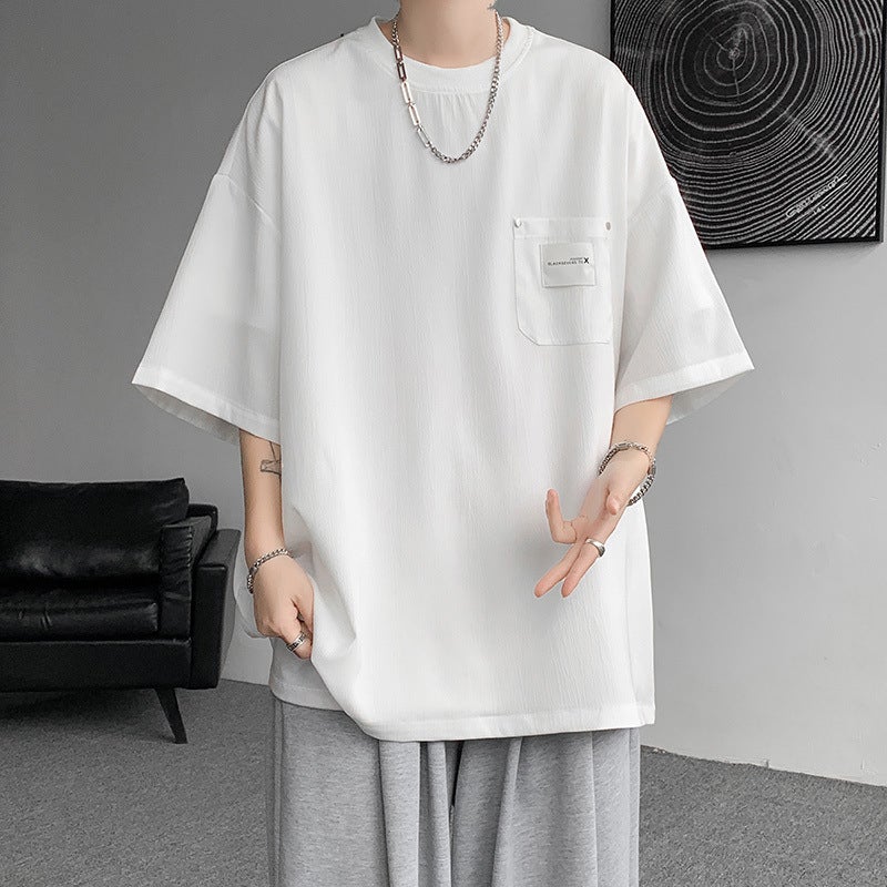 Ice Silk Drop Sense Short-Sleeved T-Shirt Men'S Summer Thin Teenagers High-End Sense Oversize Loose Half-Sleeved Half-Sleeved T-Shirt - Image 4